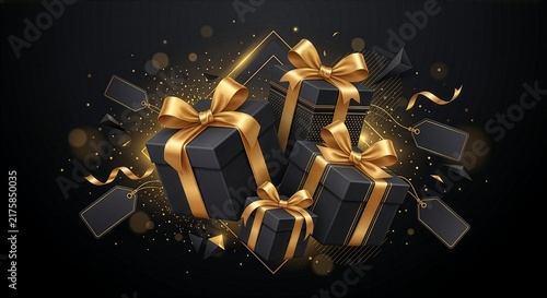 Premium Black Friday Gift Box and Gold Ribbon Illustration