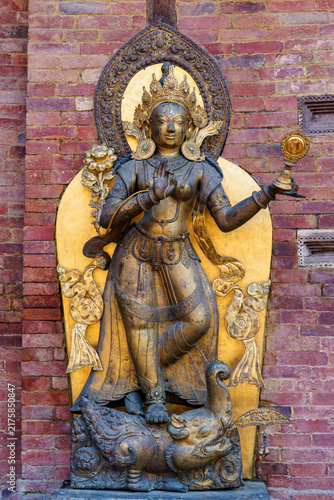 Nepal. Central. Kathmandu. Kathmandu Valley. Durban Square. Gilded bronze statue of the goddess ganga