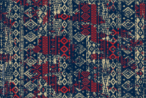 Native American traditional fabric grunge wallpaper abstract vector seamless pattern for shirt fabric wrapping carpet rug tablecloth pillow grunge effect in separate layers