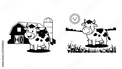 cow and village view for vectore