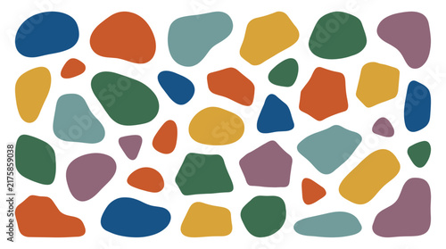 Multicolored organic pebble shapes. Assorted irregular shapes for modern graphic design elements
