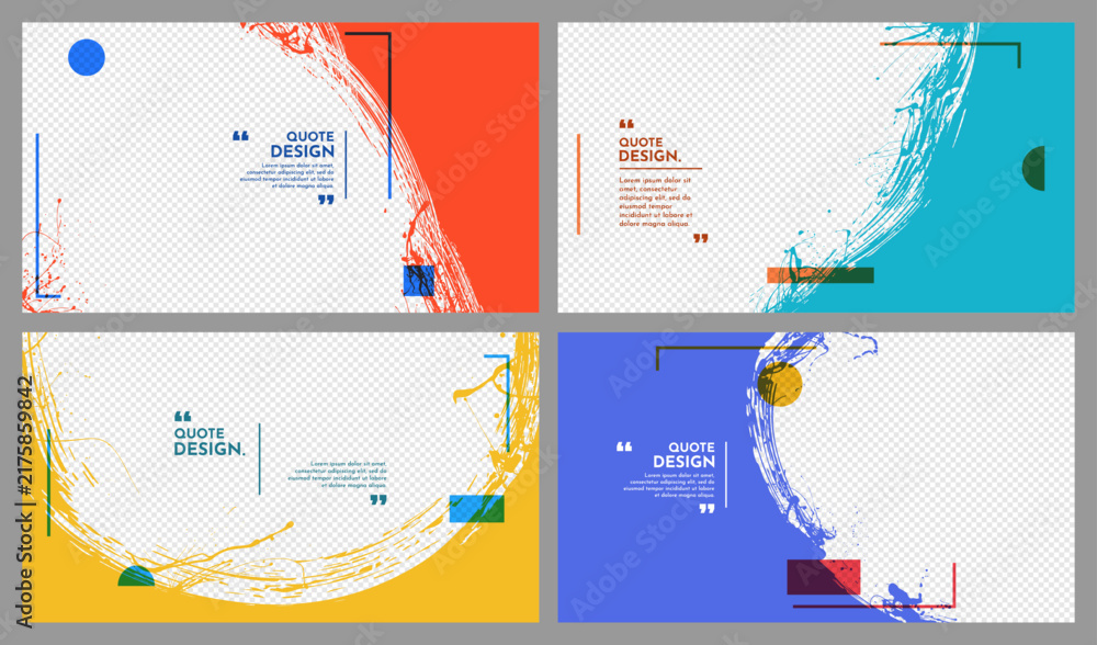 Fototapeta premium Vector illustration. Round paint splash frame with brush strokes and linear geometric shapes. Trendy modern quote design layout for web banner, presentation, horizontal overlay