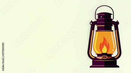 Antique metal lantern with glowing flame on cream background Halloween animation