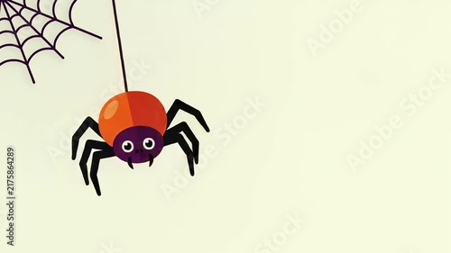 Cute cartoon spider dangling from web in Halloween vector animation