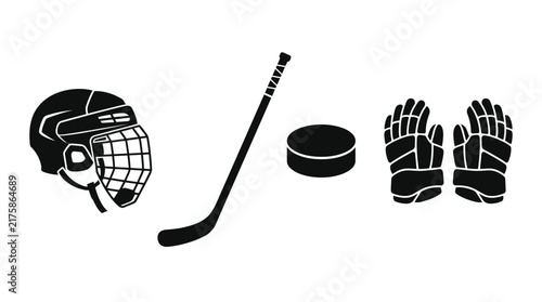 Hockey Equipment Silhouette Helmet Stick Puck And Gloves