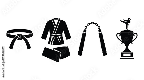 Martial Arts Equipment Silhouette Collection Black Vector Illustration