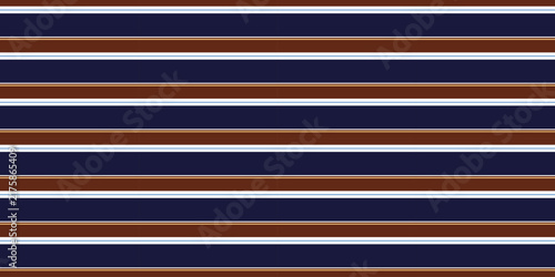 Classic nautical striped seamless vector pattern with rich brown, navy blue and white lines for fashion fabric and textile prints.