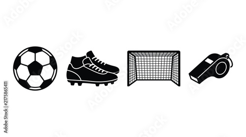 Soccer Equipment Silhouette Collection Black Vector Graphics On White Background