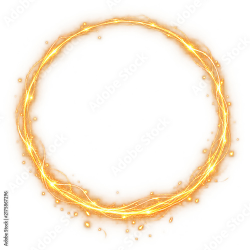 Radiant Gold Magic Circle of Light with Sparkling Particles and Ethereal Glowing Swirls