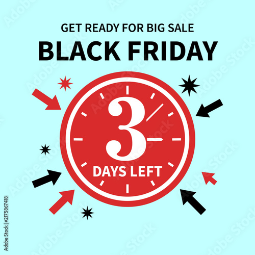 Black Friday 3 Days Left Countdown Sale Banner for Shopping Promotion