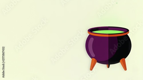 Halloween witch cauldron with bubbling green potion flat vector animation