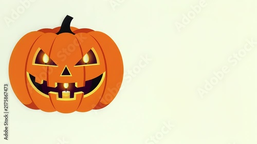 Menacing jack-o-lantern pumpkin with glowing candle eyes on cream background