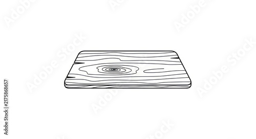 Simple Outline Drawing of a Wooden Board with Wood Grain Texture, Isolated on White Background