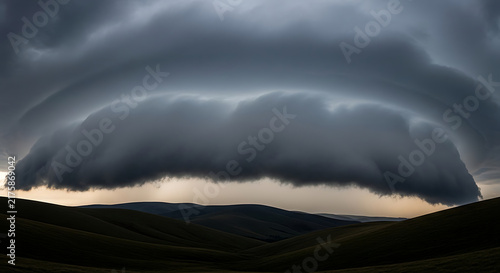 Low Altitude Storm Clouds Scudding Fast Just Above Hilltops