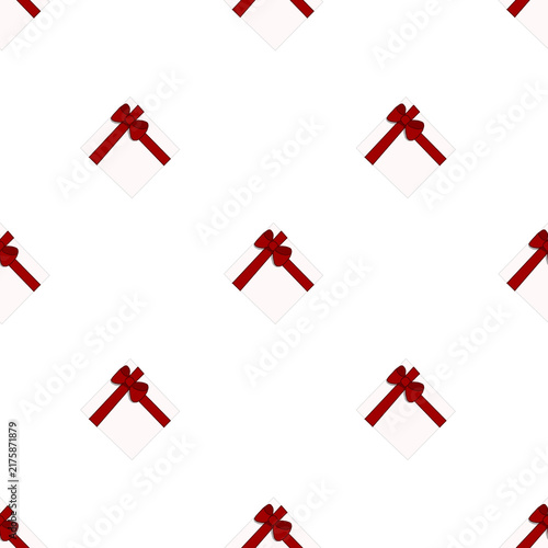 hand drawn simple white square shaped present boxes with red bows seamless pattern