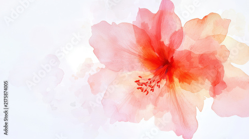Delicate watercolor flower in soft shades of pink and red, evoking sense of tranquility and beauty