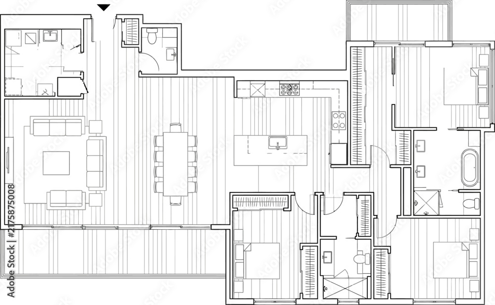Fototapeta premium Modern minimalist floor plan of apartment interior