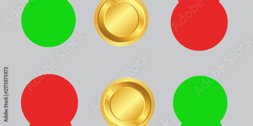 Award Winner Ribbon Badge Set – Gold, Red, Blue, and Green Glossy Medal Rosettes for Competition, Champion Recognition, Prize Achievement, Certificate Decoration, and Victory Celebration – Vector.