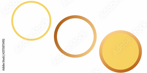 3D golden button. Vector illustration of a gold object on a white isolated background. Yellow medal or coin. 3D render Interface icon.