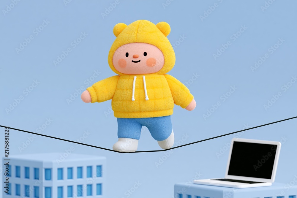 Obraz premium Playful Scene with Teddy Bear, Hoodie, and Balance Beam