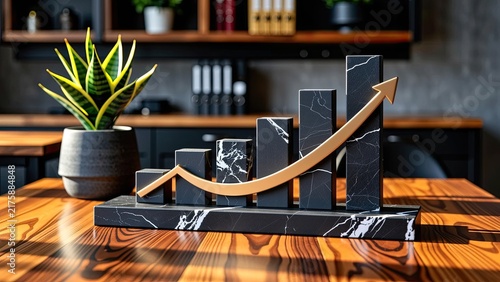 luxury black marble growth graph with golden arrow for financial reports