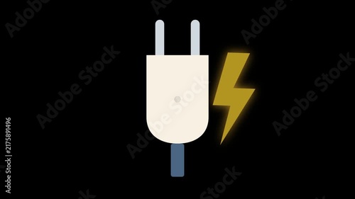 Flat Vector Electric Plug and Lightning Bolt Animation Background Loop