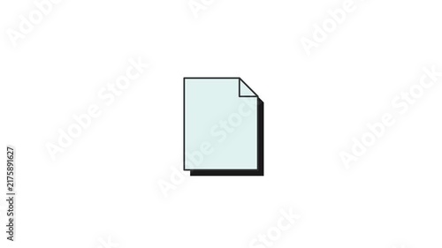 Minimalist Animated Document Icon, Flat 2D Paper Sheet Loop on White Background