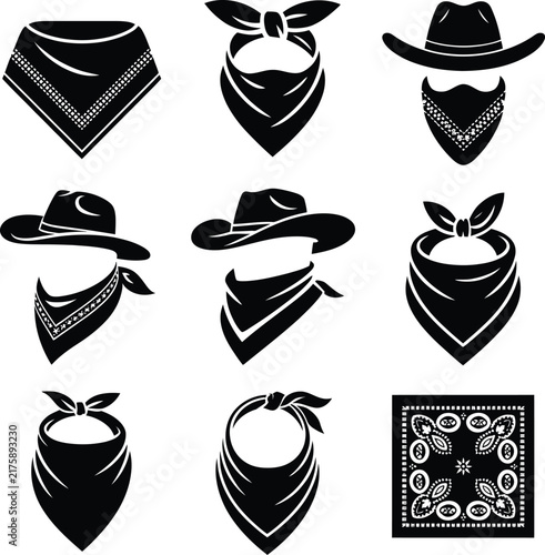 Cowboy Bandana Hat Set Wild West Scarves Vector IconCowboy Bandana Hat Set Wild West Scarves Vector Icon
