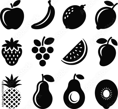 Fresh Fruit Icons Set Apple Banana Lemon Grape VectorFresh Fruit Icons Set Apple Banana Lemon Grape Vector