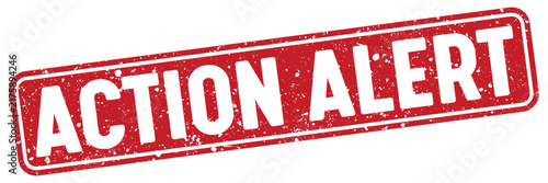 action alert stamp. action alert red rectangular grunge stamp on transparent background