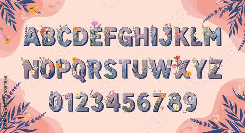 Floral Alphabet and Numbers ABCDEFGHIJKLMNOPQRSTUVWXYZ 0123456789
