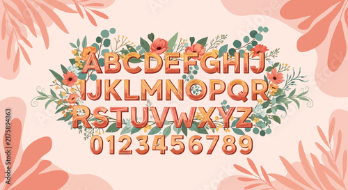 Floral Alphabet & Numbers Set - Decorative Font with Flowers and Leaves