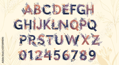 Floral Alphabet and Numbers Set - Vintage Decorative Typography Design