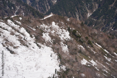 Melting snow on mountain slopes