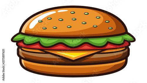 Delicious Double Cheeseburger with Lettuce and Tomato Editable Vector Illustration