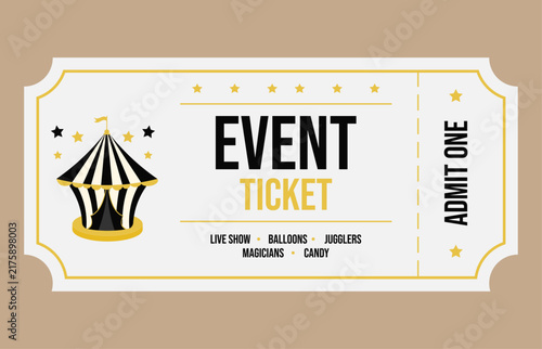 Event Ticket with Circus Tent Illustration