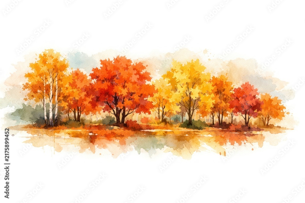 Obraz premium Vibrant watercolor trees in autumn landscape.