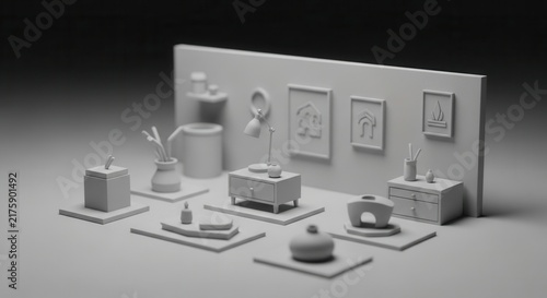 Fototapeta Minimalist Home Decor Diorama Display Showcasing Interior Design Elements
