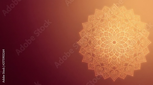 Golden glowing mandala pattern on a dark red gradient background