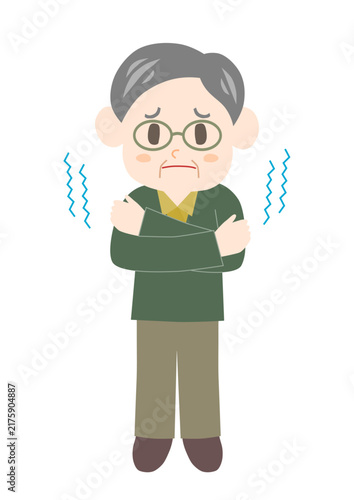 寒気で震えるシニア男性のイラスト