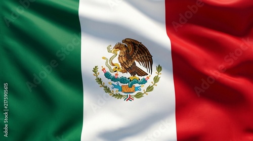 Waving mexico flag background with national coat of arms