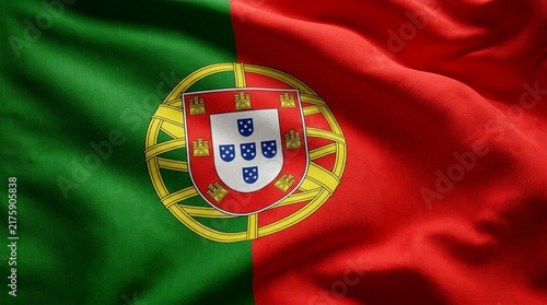 Waving portugal flag background with coat of arms