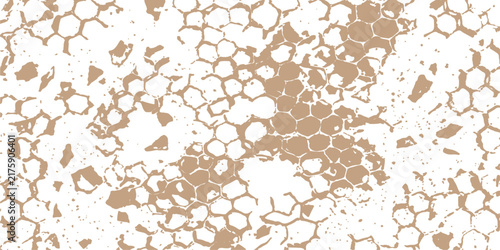 Abstract honeycomb pattern with distressed texture in earth tones for organic design backgrounds