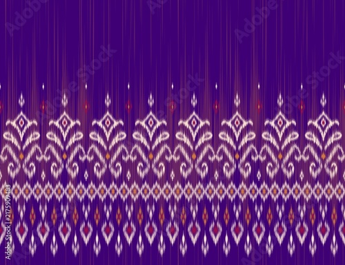 Bild auf Leinwand Hand-drawn Seamless Violet Arch Floral Ikat Pattern for Caftan Hem