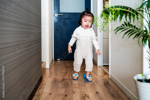 Cute Toddler Girl Walking Indoors Wearing Princess High Heels at Home