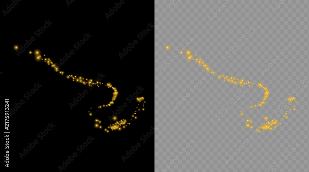 Naklejka premium Abstract golden glowing light effect trail isolated on transparent background