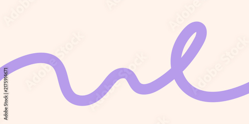 Abstract horizontal trendy modern minimalistic pattern with one looped curved violet line on white background; simple vector illustration, drawing, hand-drawn in flat style
