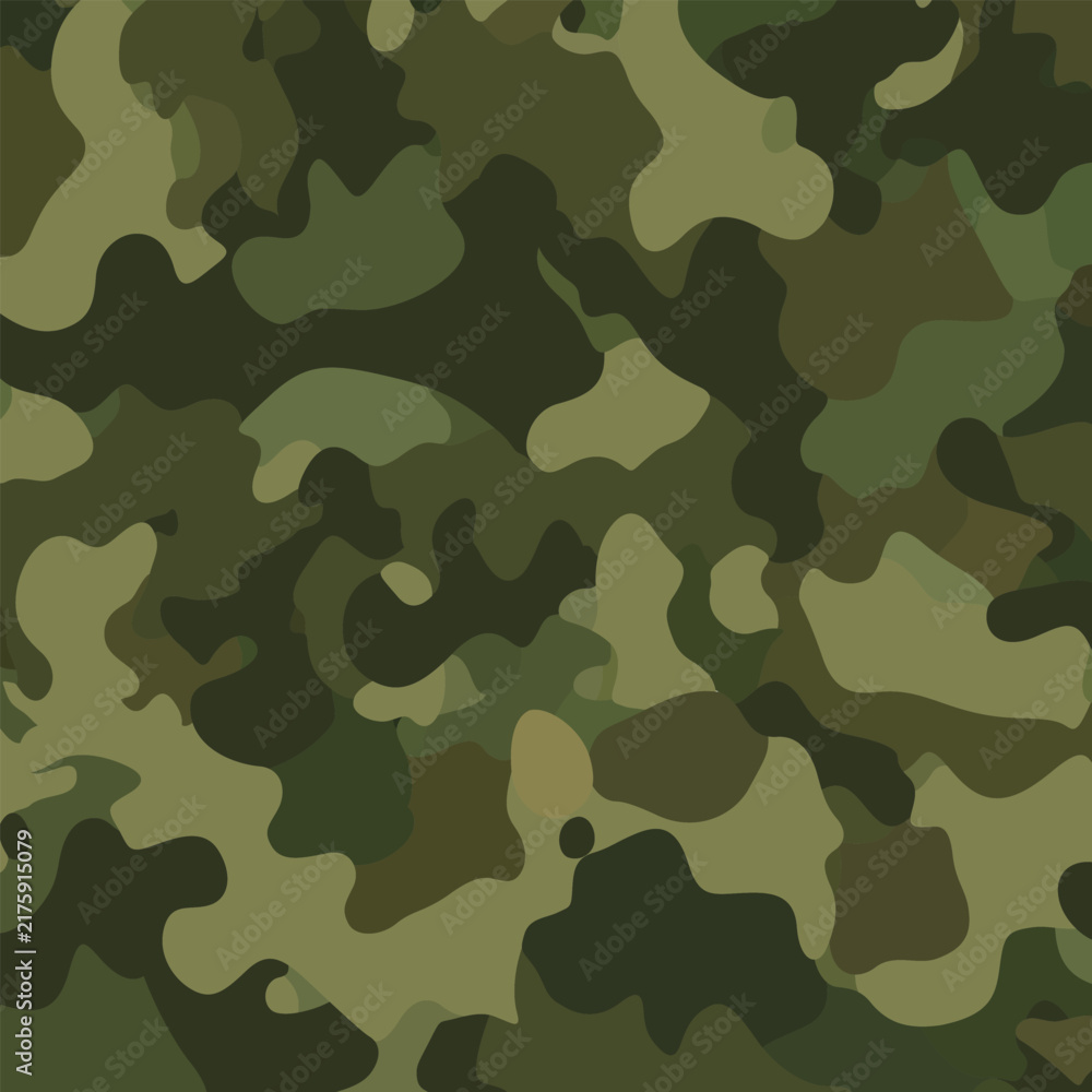 Fototapeta premium Classic green woodland military camouflage seamless background pattern vector illustration for tactical gear, army apparel print, textile fabric, hunting clothing, outdoor wallpaper, 