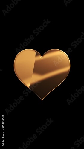 Heart Golden card suit symbol shine gold liquid texture motion animation against dark background with alpha channel. Ace of hearts for luxury poker casino gambling games animation.