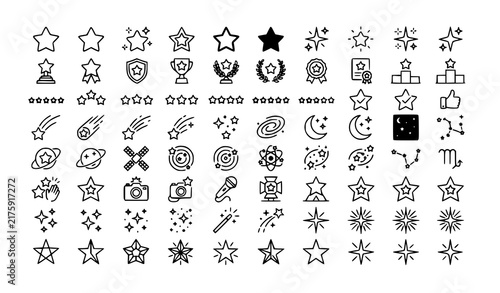 Modern Star and Sparkle Line Icons Set for Success Rating and Achievement